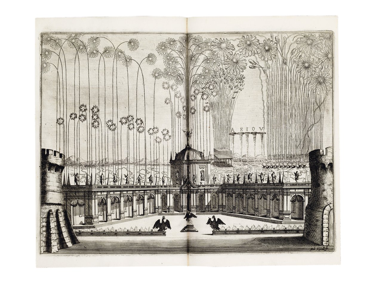Ilotulitus Leopold I:n (1640-1705), Pyhän Rooman keisarin, ja Espanjan Margaret Theresan (1651-73) häiden kunniaksi Wienissä joulukuussa 1666 tekijältä Melchior Küsel