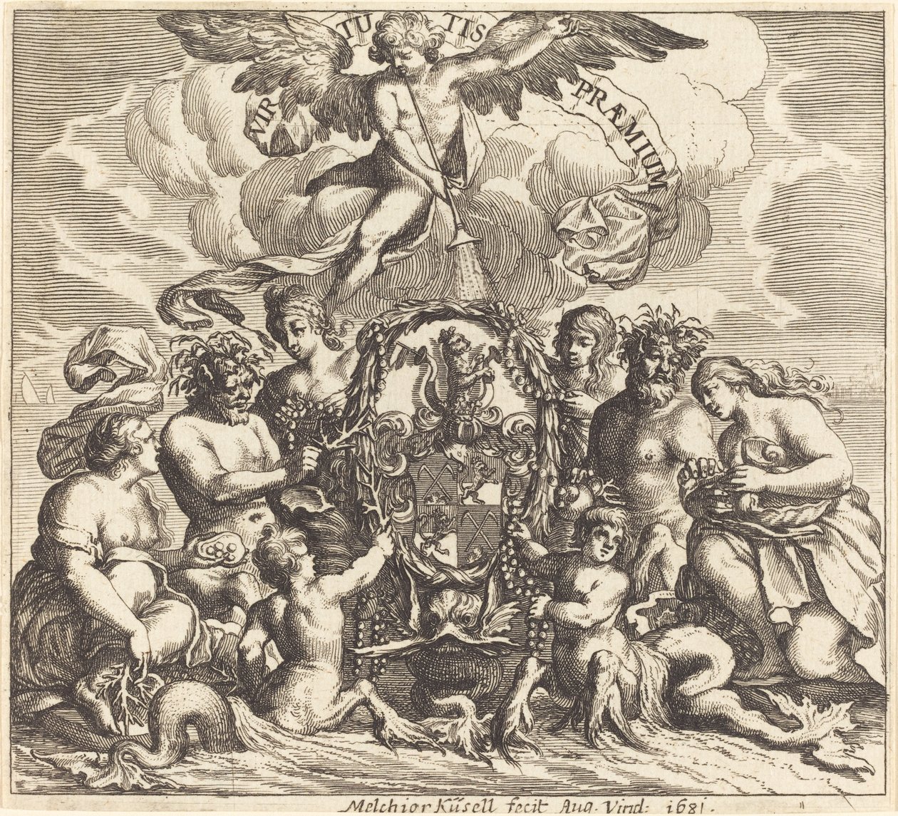 Omistussivu tekijältä Melchior Küsel after Johann Wilhelm Baur
