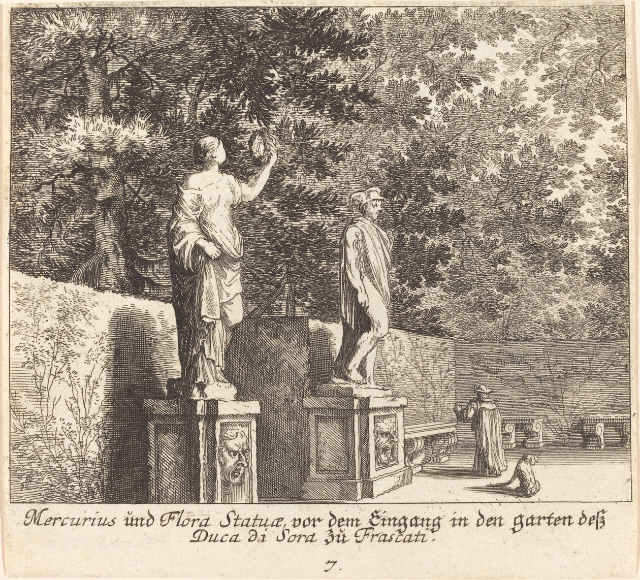 Merkuriuksen ja kasviston patsaat, Dukedi Soran puutarhat, Frascati tekijältä Melchior Küsel after Johann Wilhelm Baur