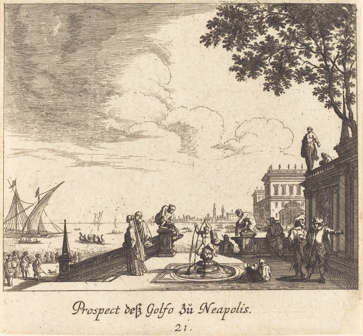 Näkymä Napolinlahdelle tekijältä Melchior Küsel after Johann Wilhelm Baur