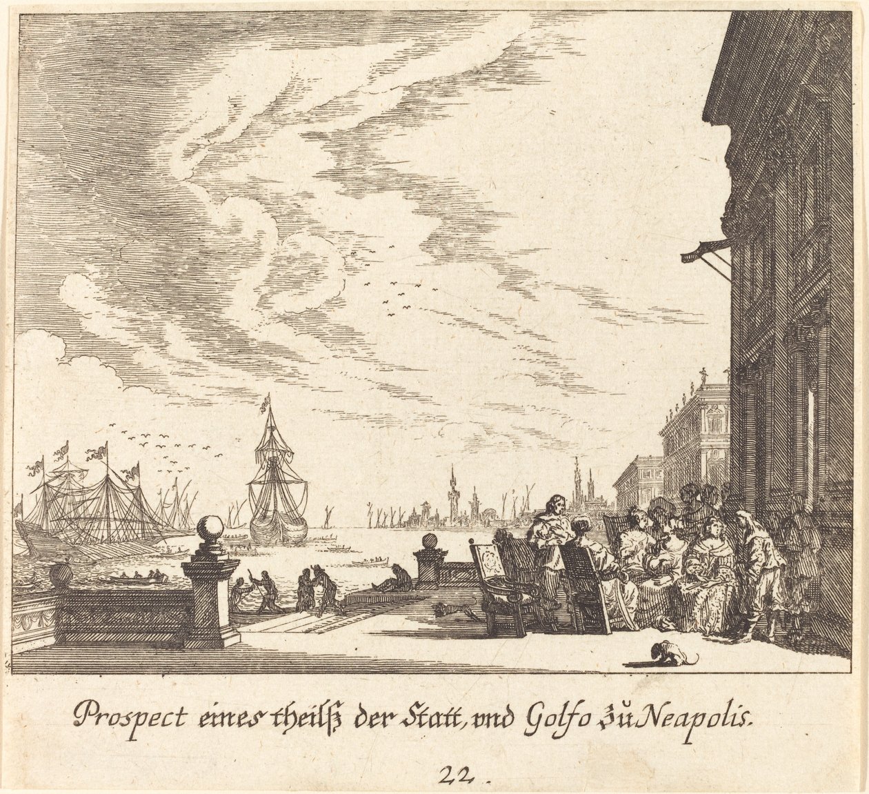 Näkymä Napolinlahdelle tekijältä Melchior Küsel after Johann Wilhelm Baur