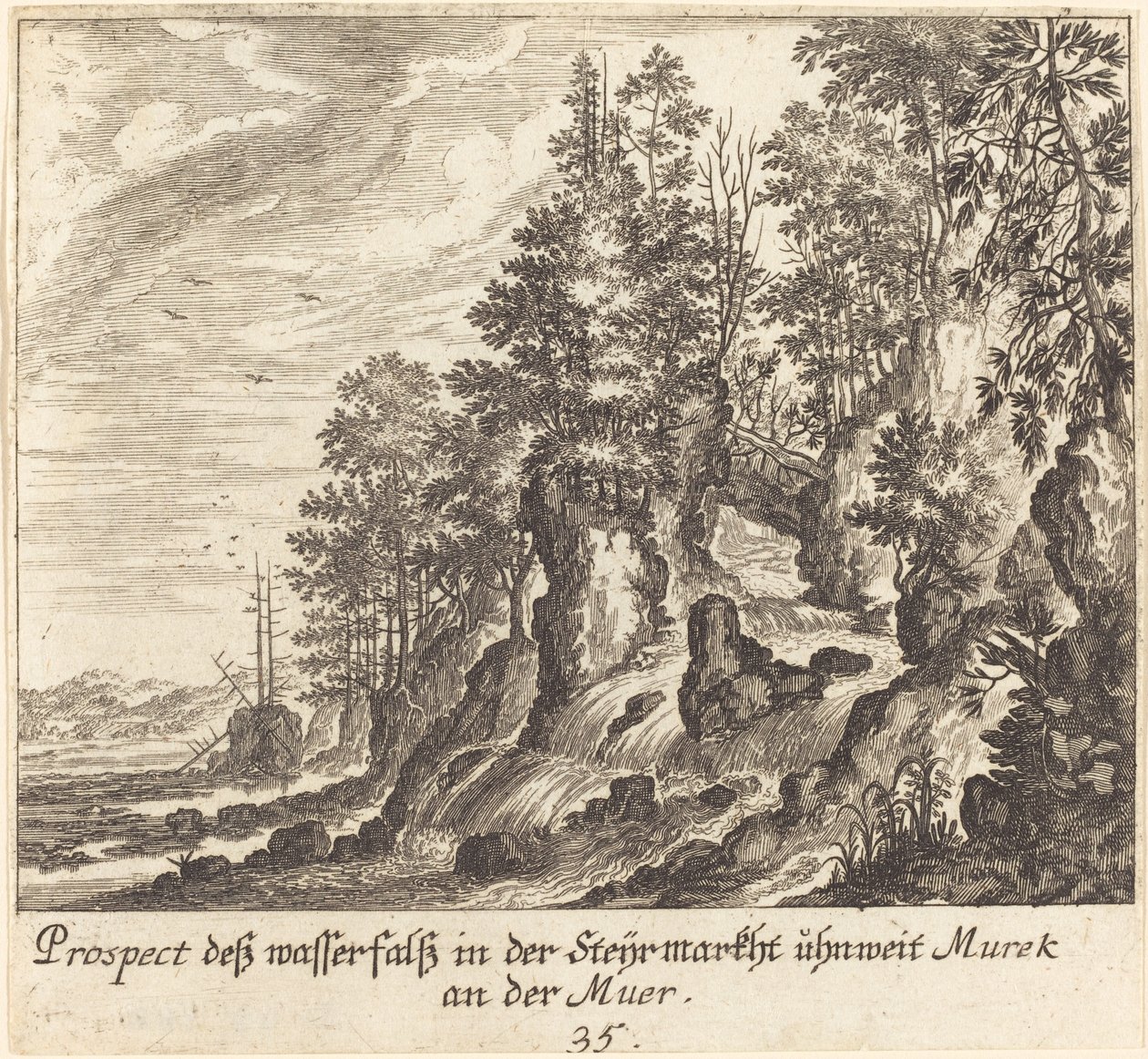 Vesiputous tekijältä Melchior Küsel after Johann Wilhelm Baur