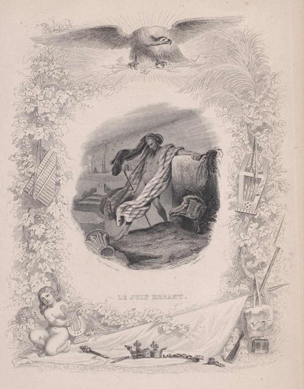 Vaeltava juutalainen, teoksesta The Songs of Béranger, 1829. Tekijät: Melchior Péronard, Joubert. tekijältä Melchior Péronard, Joubert