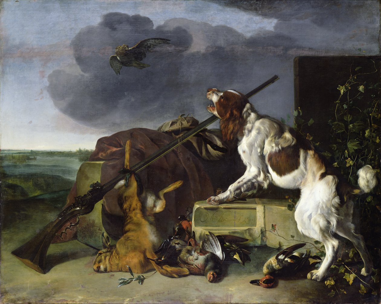 Koira puolustaa peliä, 1658 tekijältä Melchior de Hondecoeter