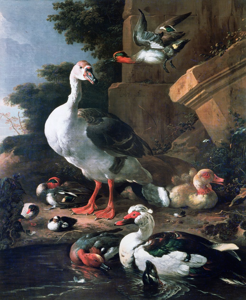 Vesilinnut klassisessa maisemassa, 1600-luku tekijältä Melchior de Hondecoeter