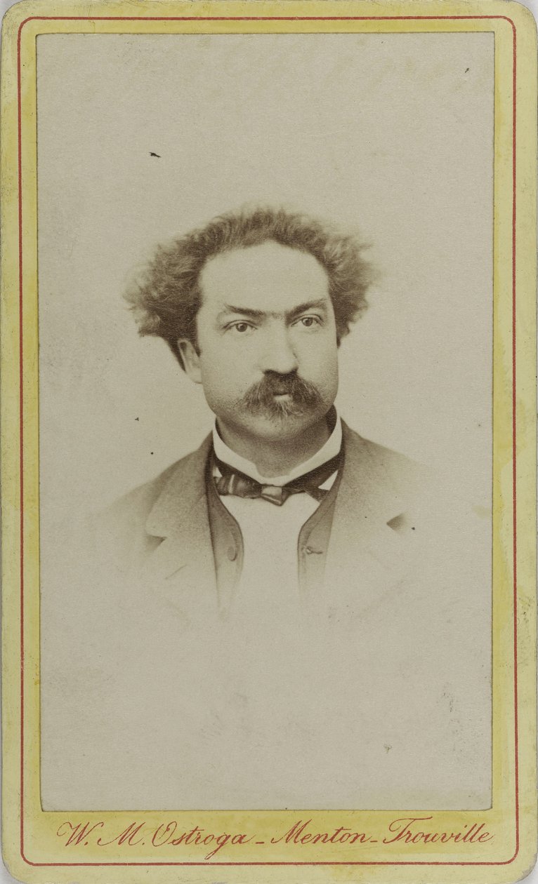 Muotokuva säveltäjä Robert Planquettesta 1848-1903, n. 1880. tekijältä Menton . Photo studio W.M. Ostroga