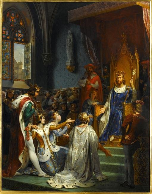 Le roi Jean II ja Bon recoit au Louvre la soumission de Charles II le Mauvais, roi de Navarra, 1354n tekijältä Merry Joseph Blondel