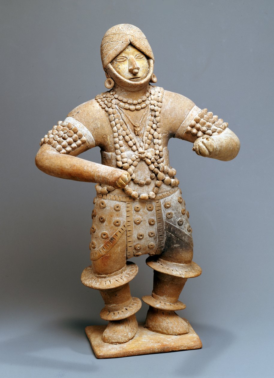 Tanssija rituaaliasuissa, Colima tai Jalisco (keramiikka) tekijältä Mesoamerican