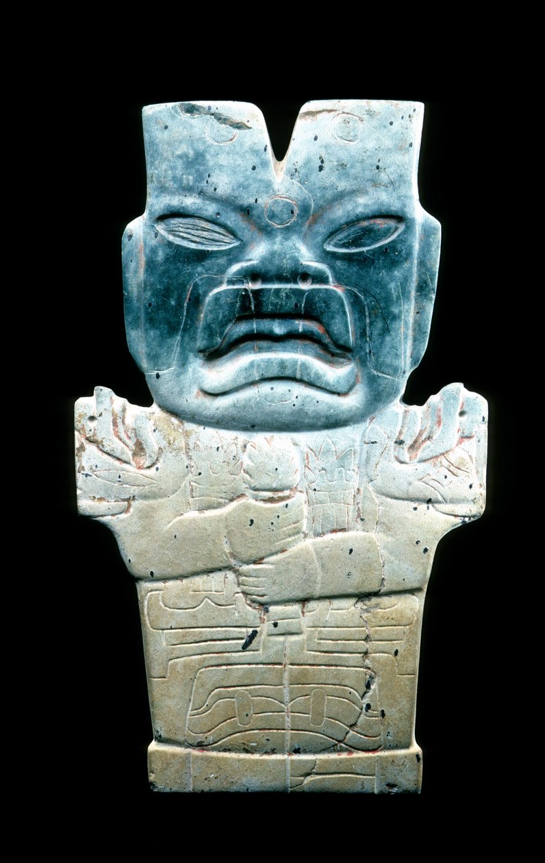 Antropomorfinen plakki, mahdollisesti tulikäärme, esikolumbialainen, 800-400 eKr. (serpentiini ja kinaperi) tekijältä Mesoamerican Mesoamerican