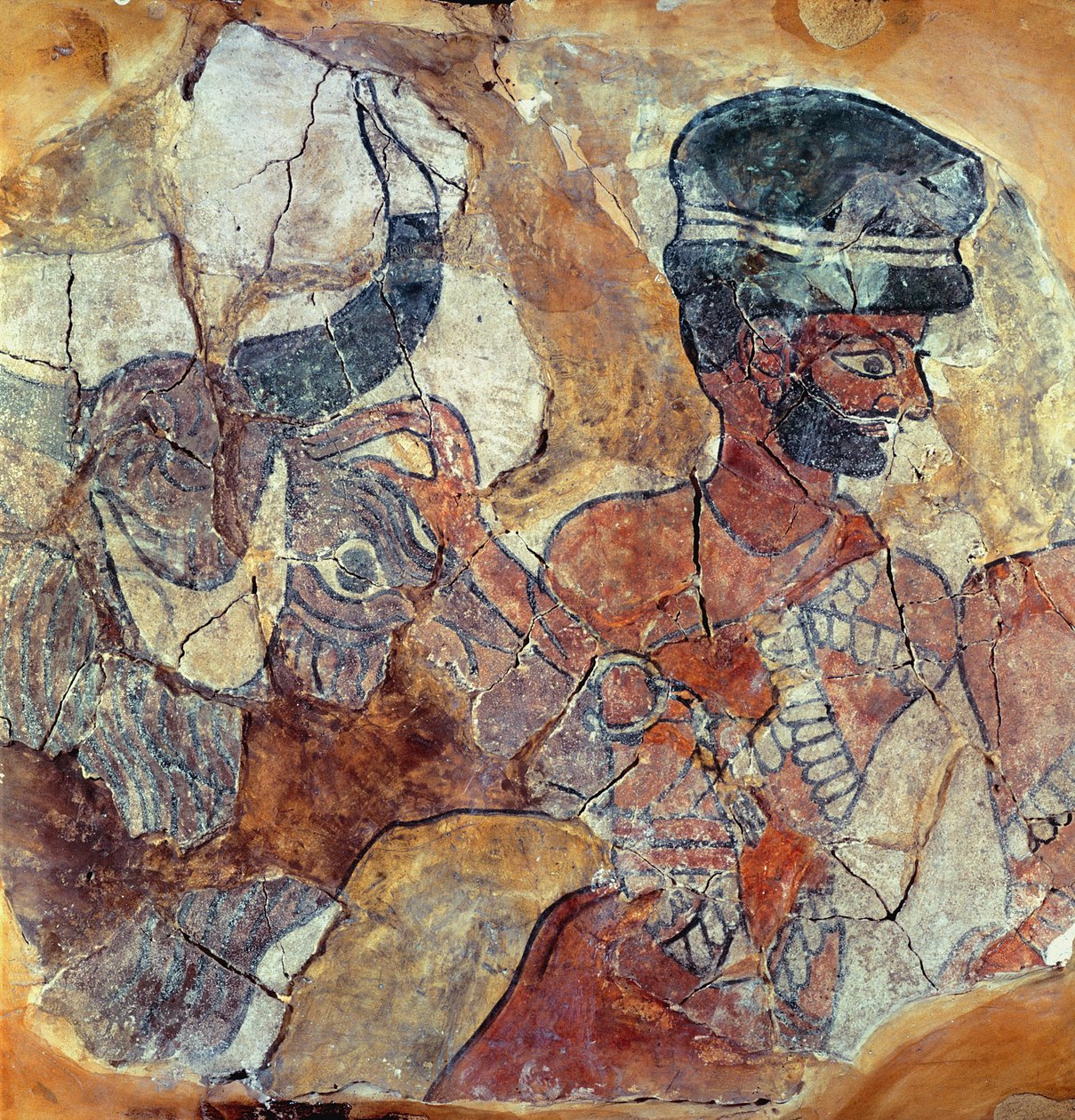 Pappi, joka johtaa härän uhraamiseen, Zimri-Limin palatsista, Mari, Keski-Eufrat (seinämaalaus) tekijältä Mesopotamian