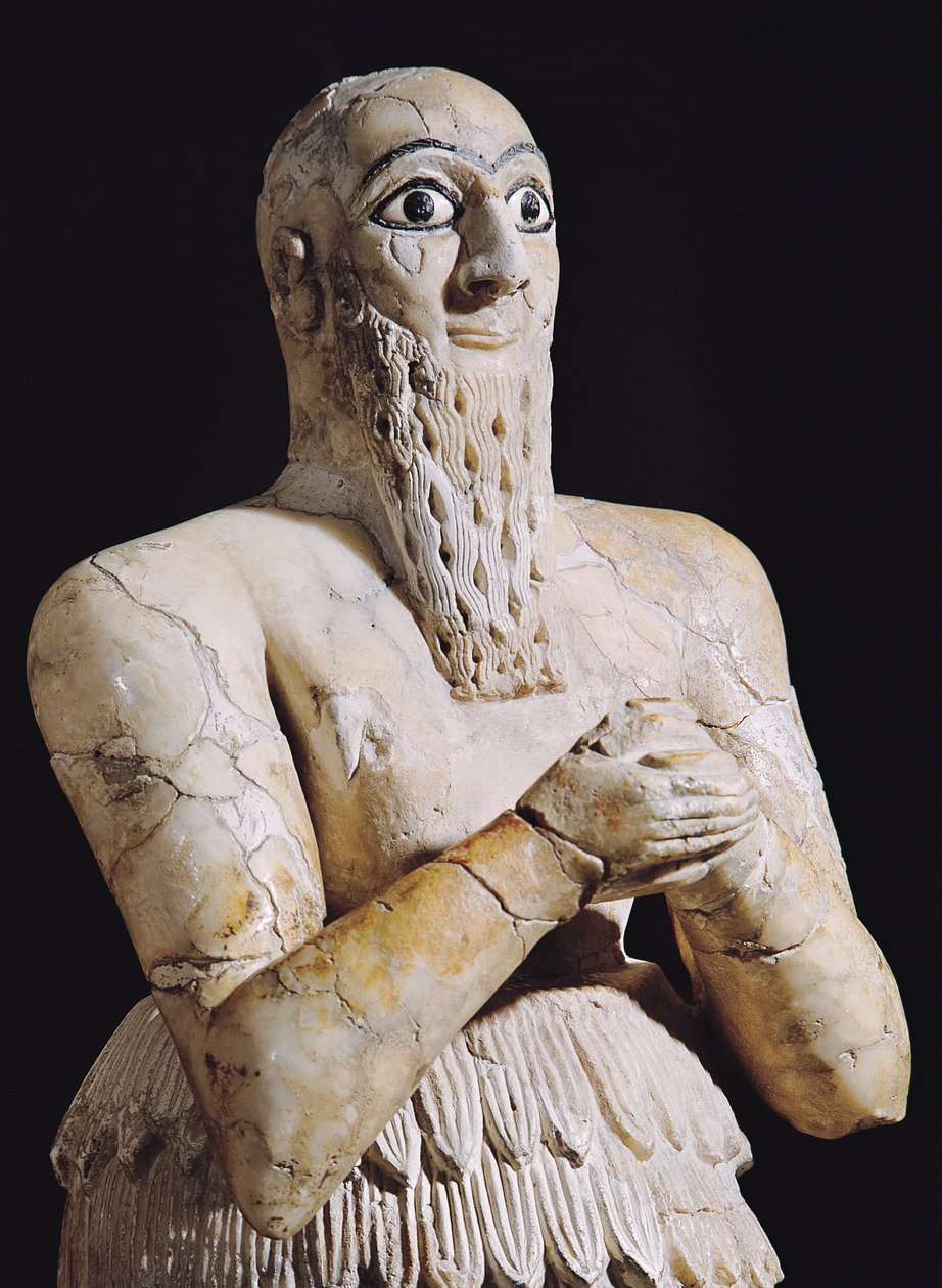 Yksityiskohta Marin kuninkaan Itur-Shamagenin patsaasta rukouksessa, Marilta, Keski-Eufratilta, 2800-2300 eKr. alabasteri tekijältä Mesopotamian