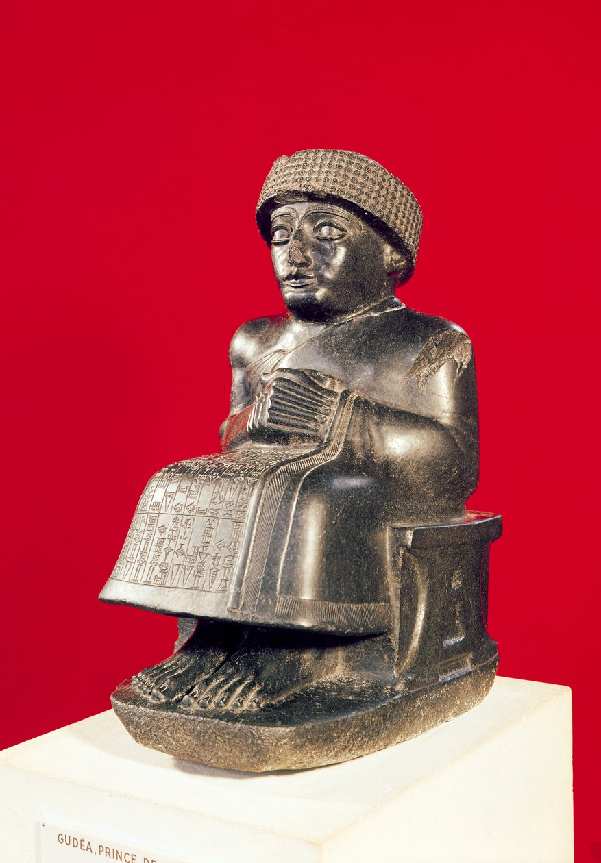 Gudea, Lagashin prinssi, uussumerilaisen Ningizzadalle omistettu patsas Tellohista, muinaisesta Girsusta, noin 2130 eKr. (dioriitti) (katso myös 71510 ja 121795) tekijältä Mesopotamian