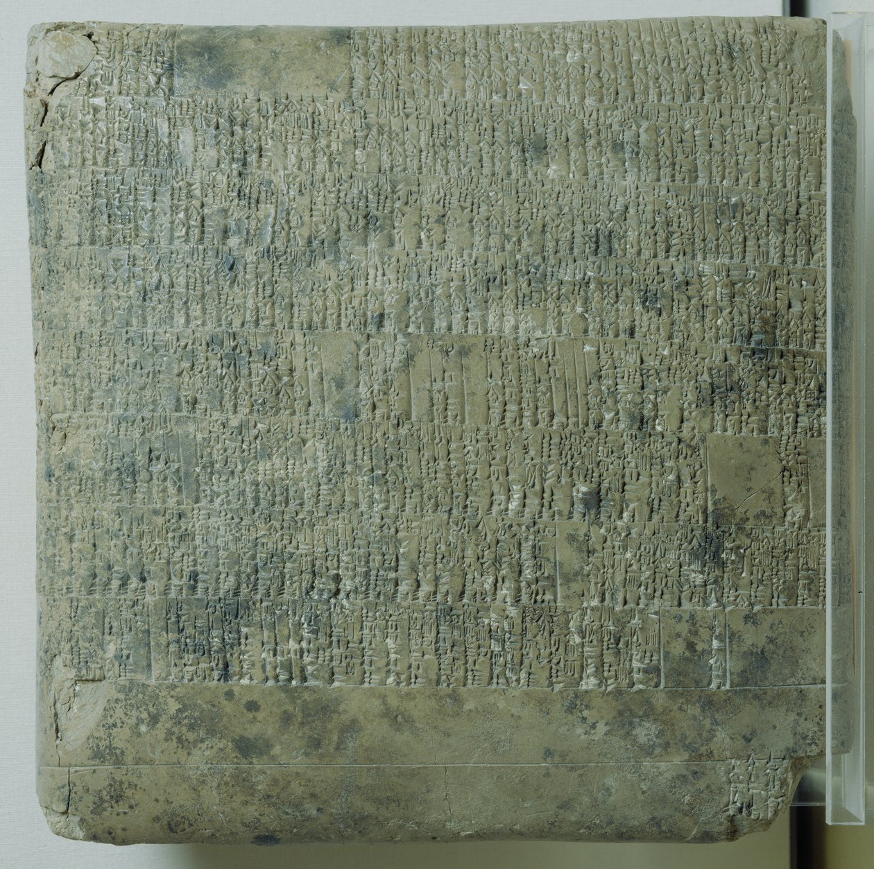 Tabletti, jossa nuolenpääkirjoitus, jossa luetellaan maataloustietueita, n. 2040 tekijältä Mesopotamian
