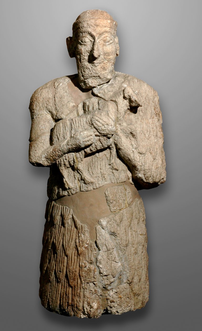 Patsas miehestä, joka tuo lampaita uhrattavaksi, Sumeria tekijältä Mesopotamian