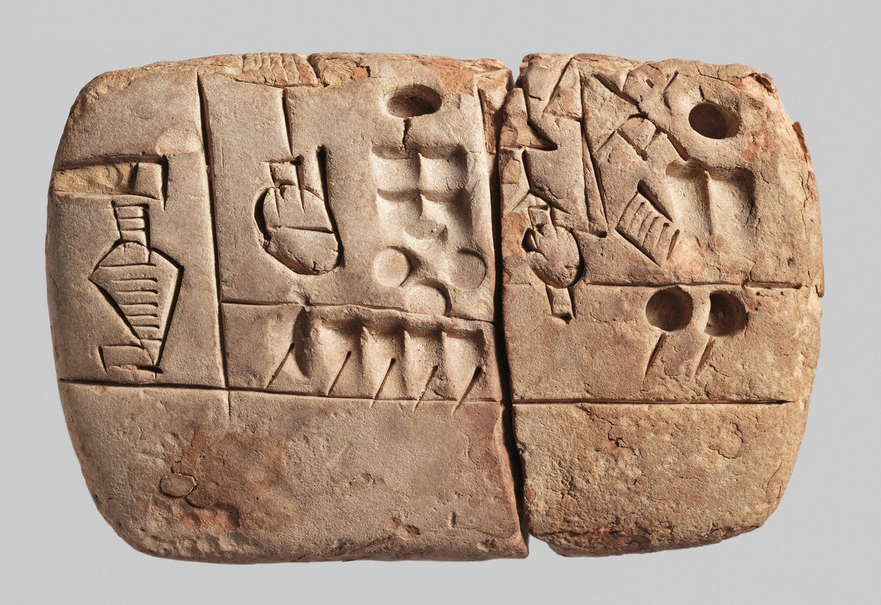 Varhainen piktografinen nuolenpäätaulu, Mesopotamia, Uruk, n. 3100-2900 eKr. (savi) tekijältä Mesopotamian Mesopotamian