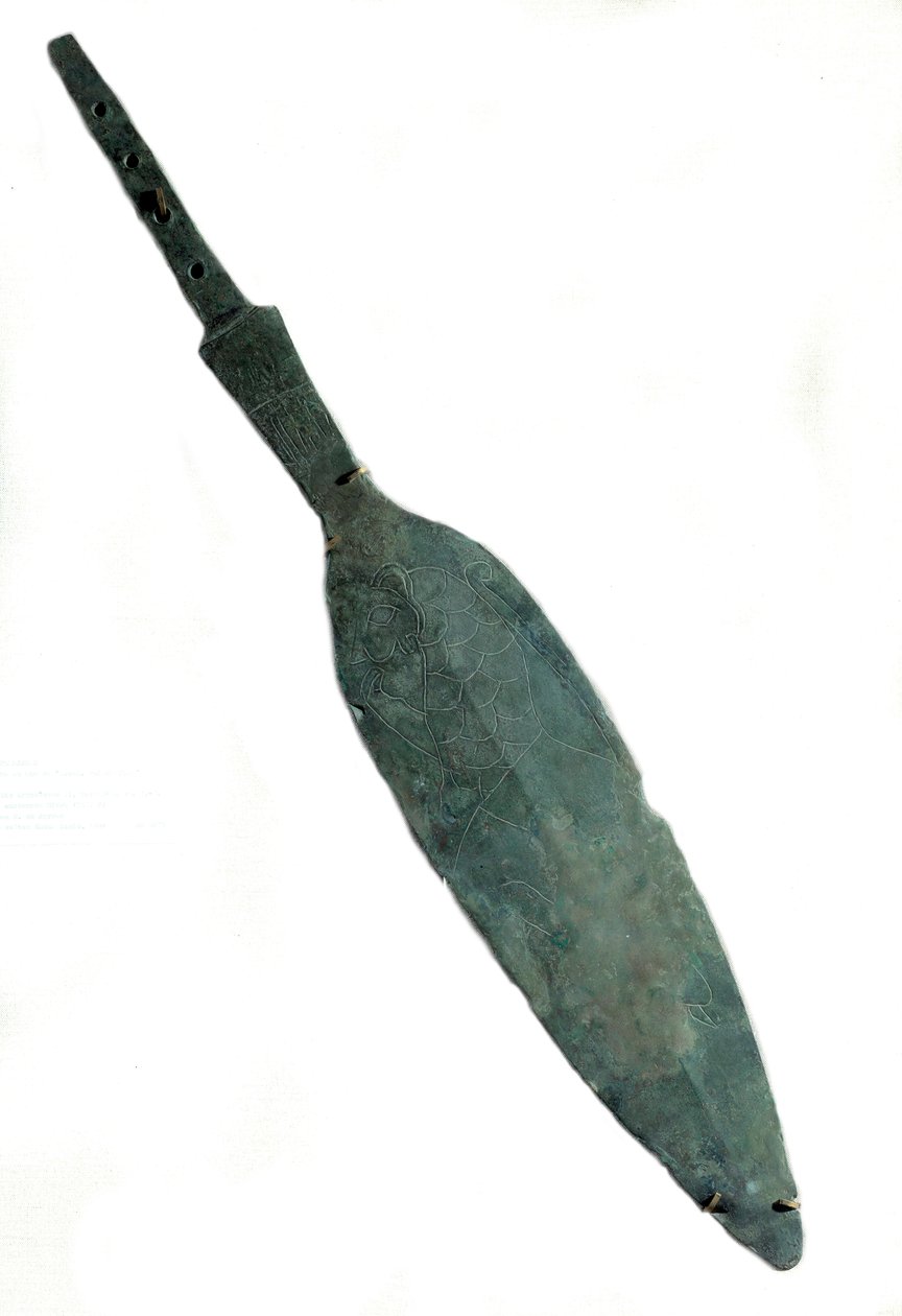Mesopotamia: valtava keihäs, joka on kaiverrettu "Lugal, Kishin kuninkaan" nimeen. Arkaainen dynastia. 2600 eaa. Tellon sivuilta. Aurinko 0,13x0,85 m Pariisi, musee du Louvre tekijältä Mesopotamian Mesopotamian
