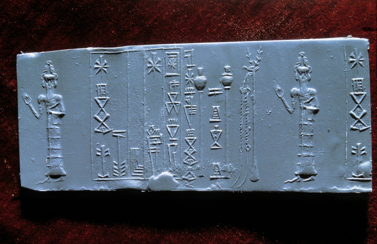Itämainen taide: lääkäri Ur-Lugalin sinetti (Ur Lugal, 3. vuosituhat eKr.), Aasian antiikin aika. Louvren taidemuseo tekijältä Mesopotamian Mesopotamian