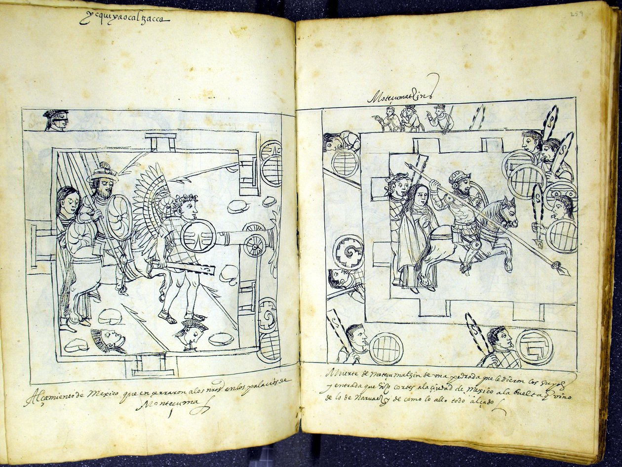 Ms Hunter 242 f.258v ja f.259r, Diego Munoz Camargon "Historia de Tlaxcala" tekijältä Mexican School