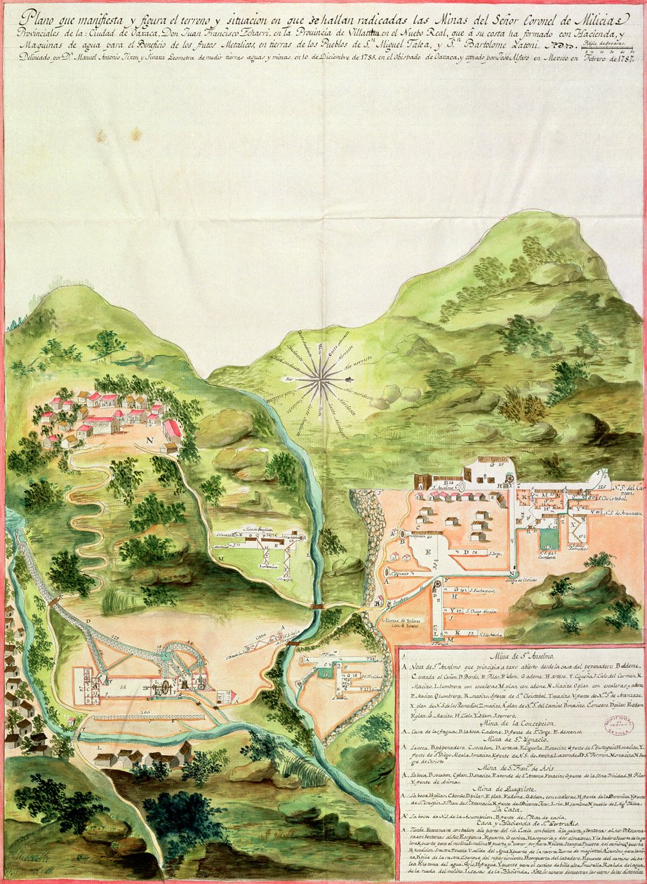 Oaxacan kaivossuunnitelma, Meksiko, 1785-87 (kynä, muste ja wc paperilla) tekijältä Mexican School