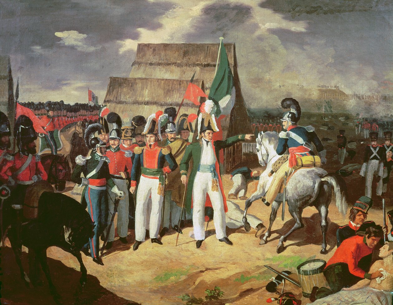 Santa Anna uhmaa Ferdinand VII:n espanjalaisia joukkoja tekijältä Mexican School