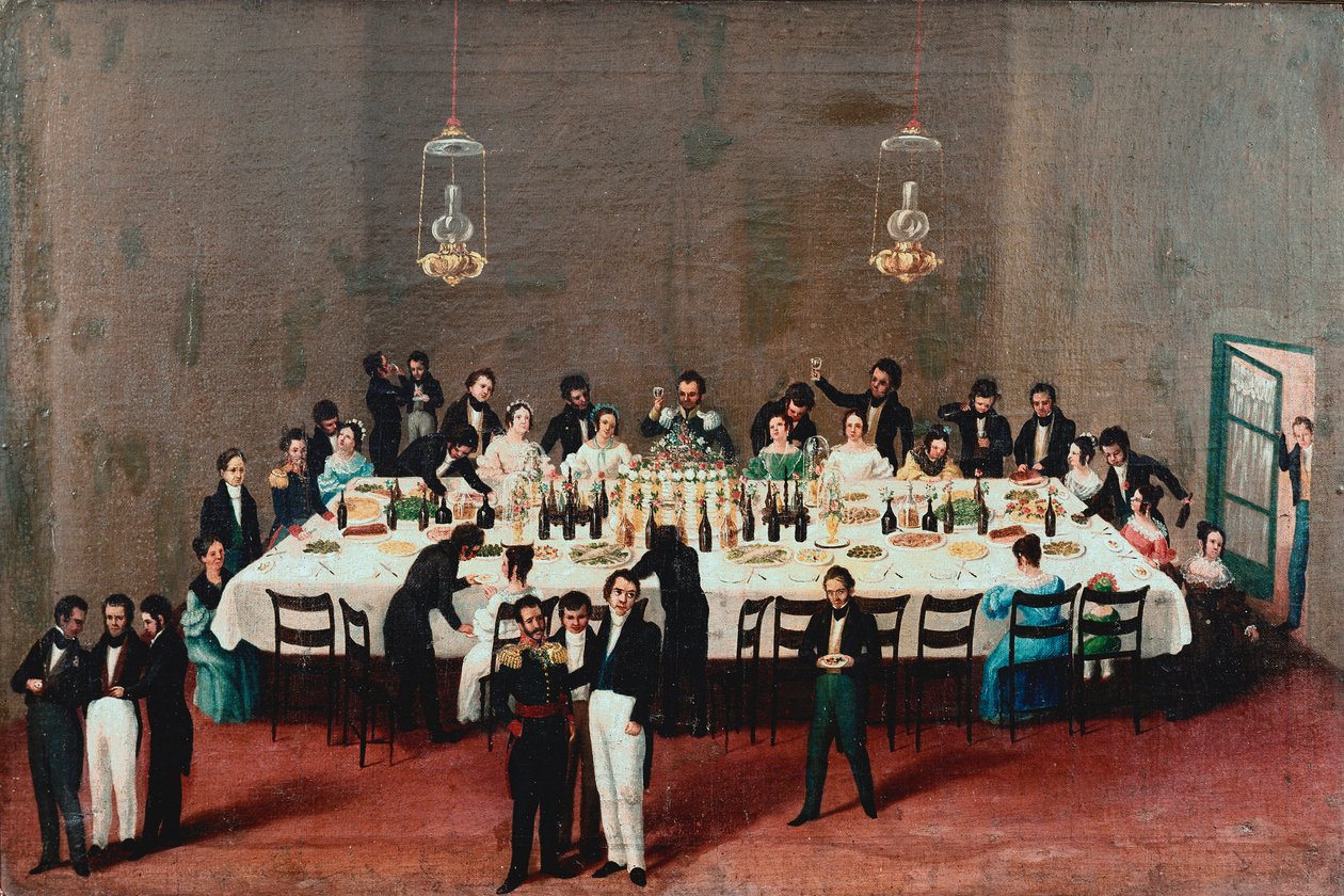 Juhla kenraali Antonio Leonin kunniaksi Oaxacassa, Meksikossa Maalaus 1800-luvun meksikolaisesta suositusta koulusta. Mexico City, kansallinen historiallinen museo tekijältä Mexican School