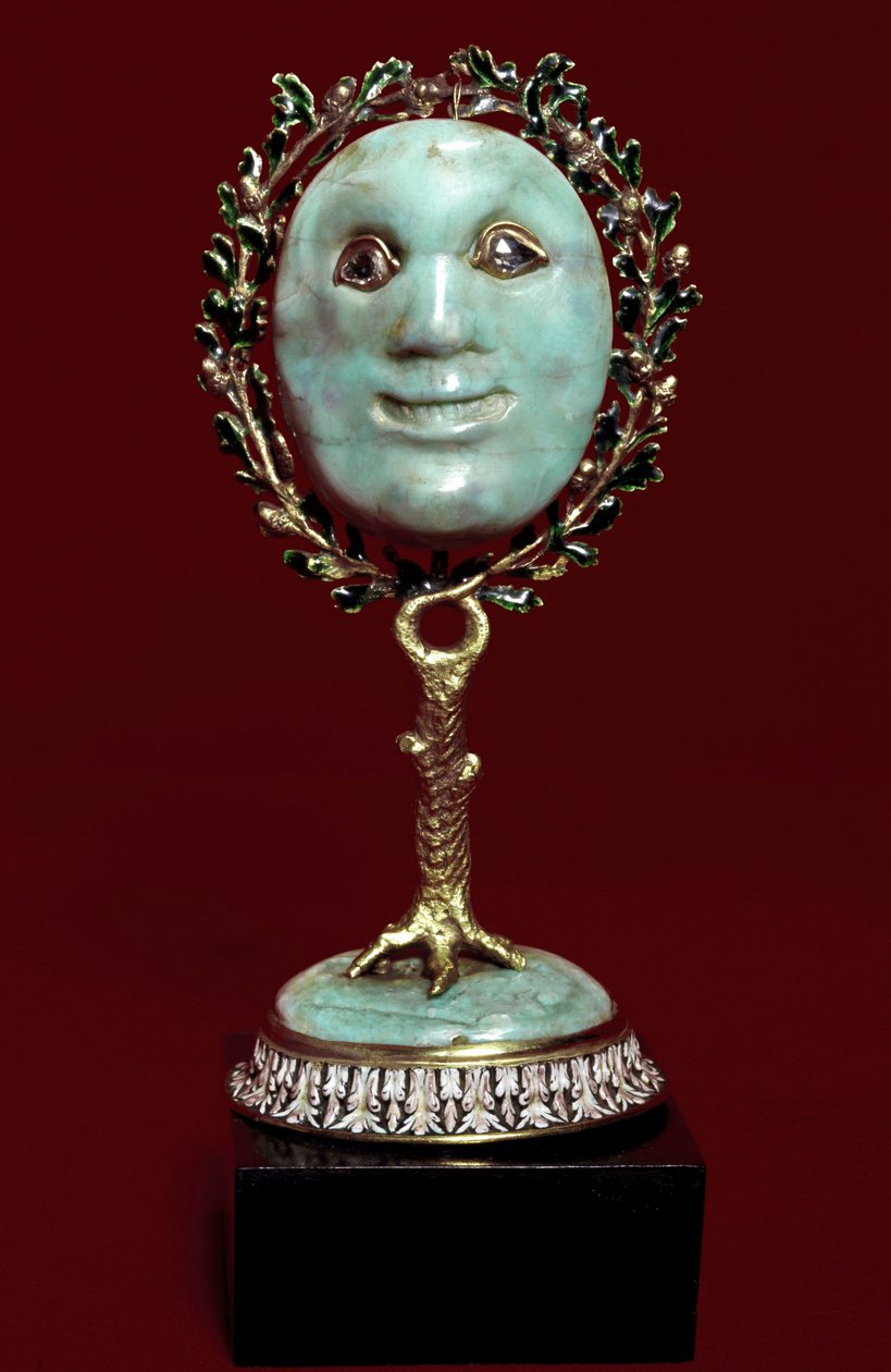 Meksikolainen taide: kasvonaamio turkoosista tahnasta timanttisilmillä. 1600-luvun Firenze, museo degli argenti tekijältä Mexican School