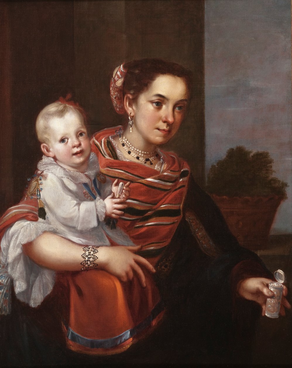 Morisca Woman ja Albino Girl, n. 1750 (öljy kankaalle) tekijältä Mexican School
