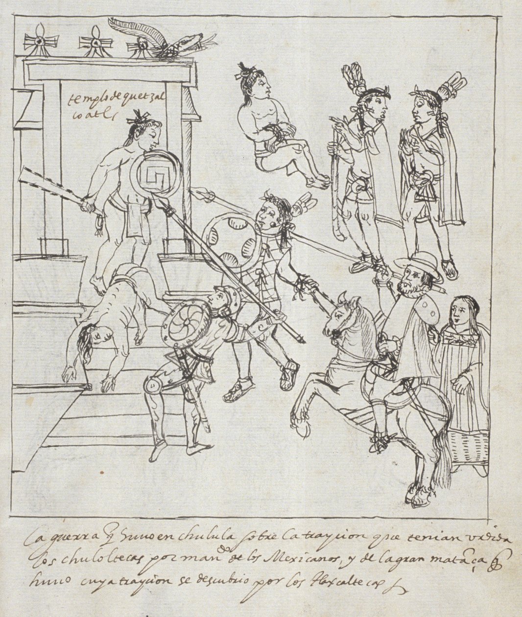Ms Hunter 242 f.256r Evankelical Battle, Historia de Tlaxcala, kirjoittanut Diego Munoz Camargo tekijältä Mexican School