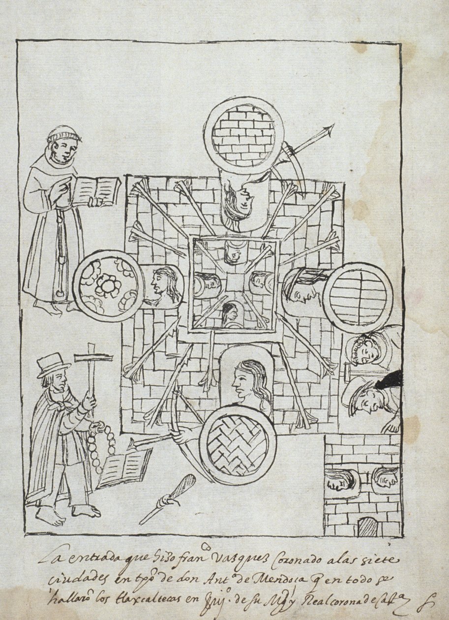 Ms Hunter 242 f.317r Espanjan valloitus, Historia de Tlaxcala, kirjoittanut Diego Munoz Camargo tekijältä Mexican School