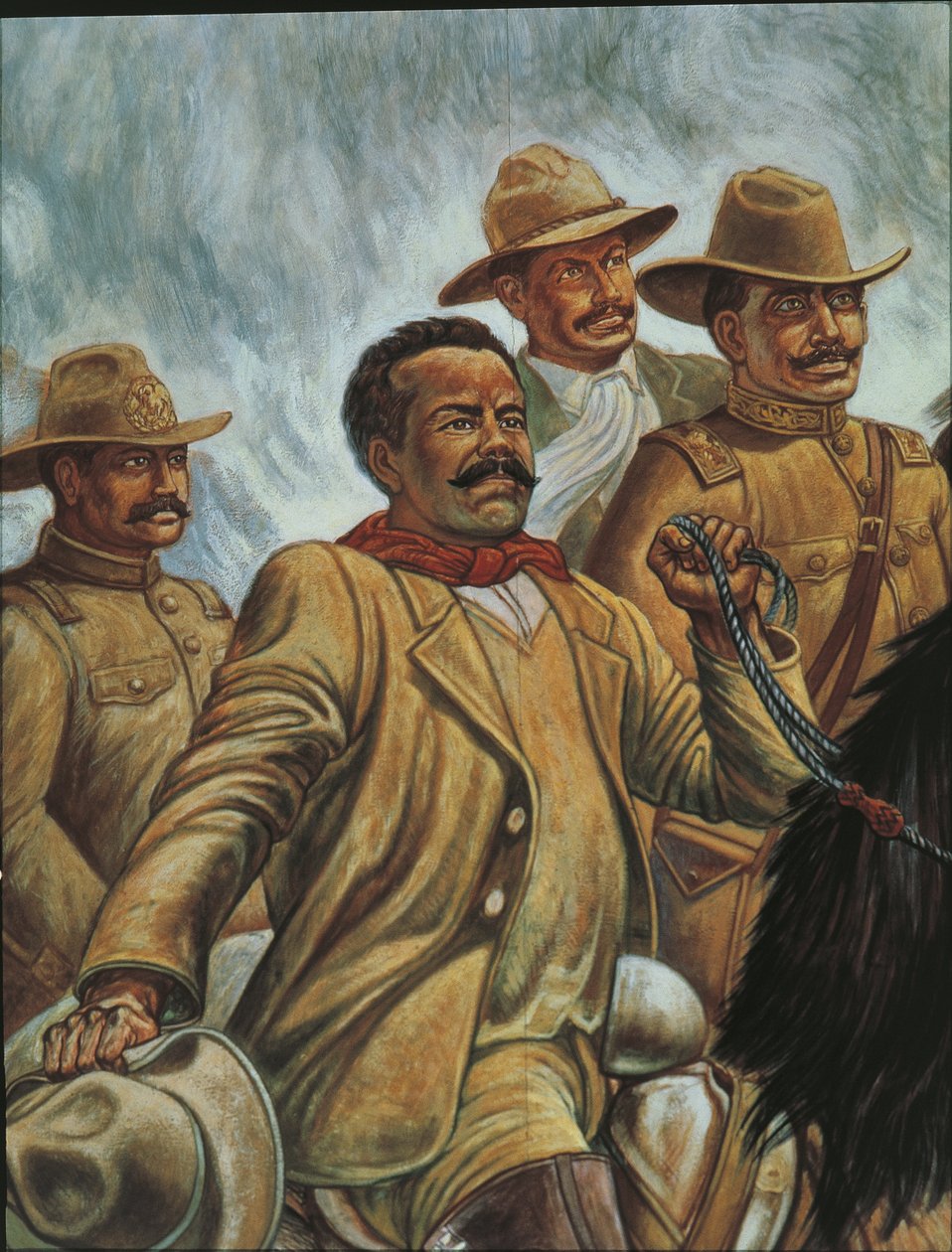 Pancho Villa Zacatecasissa vuonna 1910 (öljy kartongille) tekijältä Mexican School