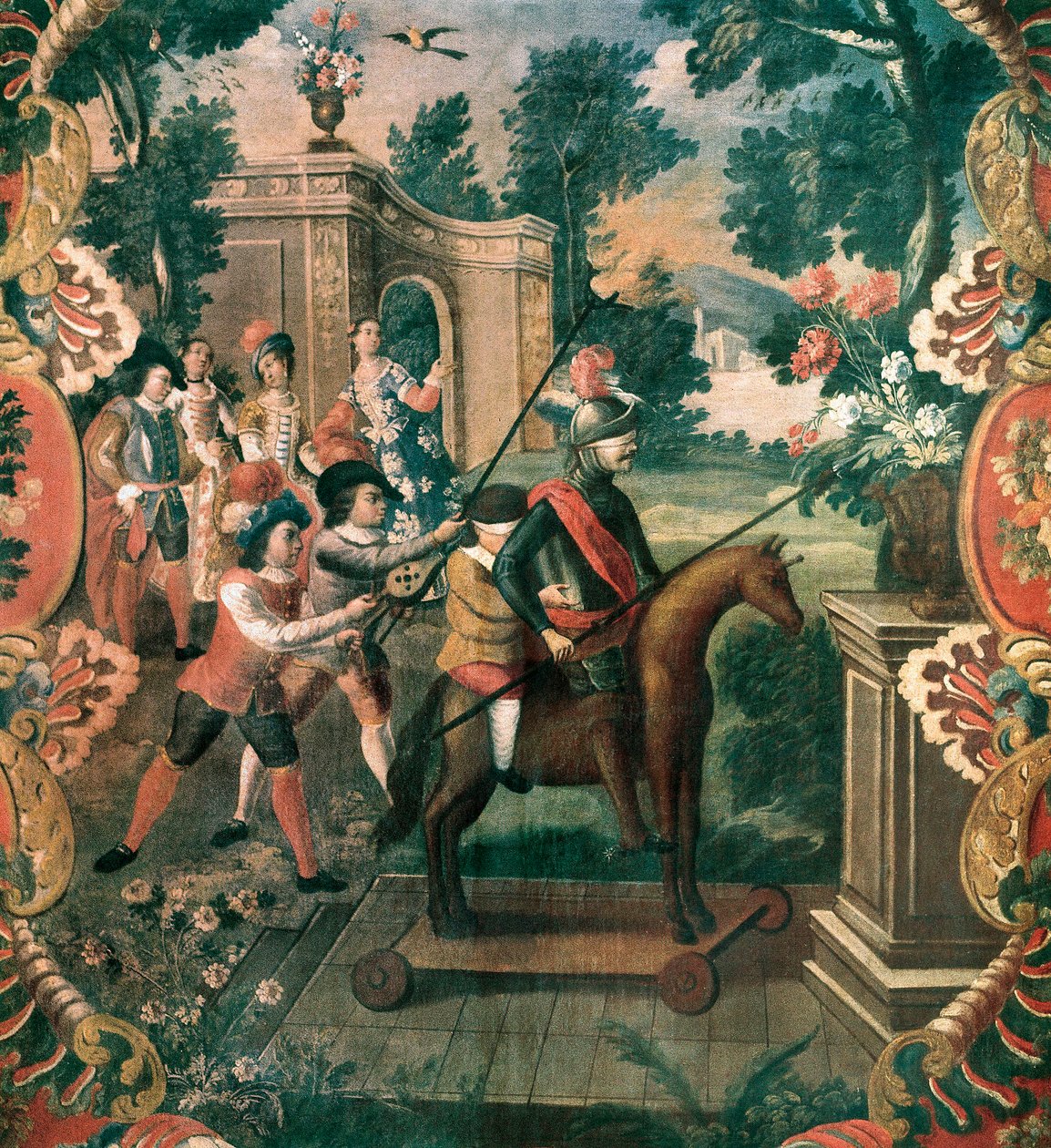 Kohtaus otettu Miguel de Cervantes Saavedran (1547-1616) elokuvasta "Don Quijote of the Channel" (Nerokas herrasmies Don Quijote La Manchasta) tekijältä Mexican School