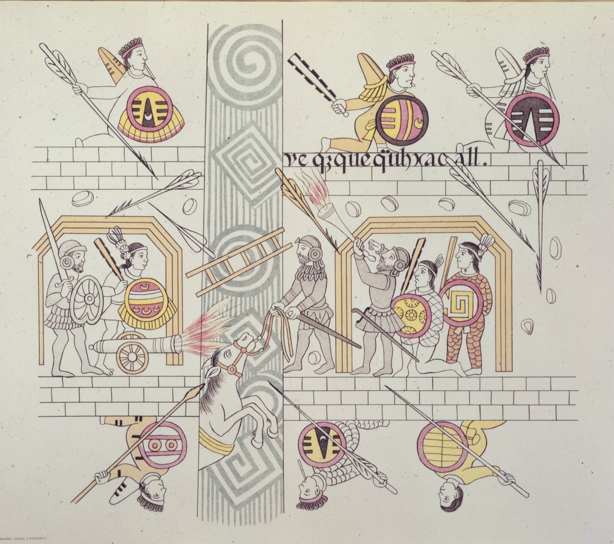 Espanja ja atsteekit Alfredo Chaveron "Tribute to Christopher Columbus" teoksesta tekijältä Mexican School
