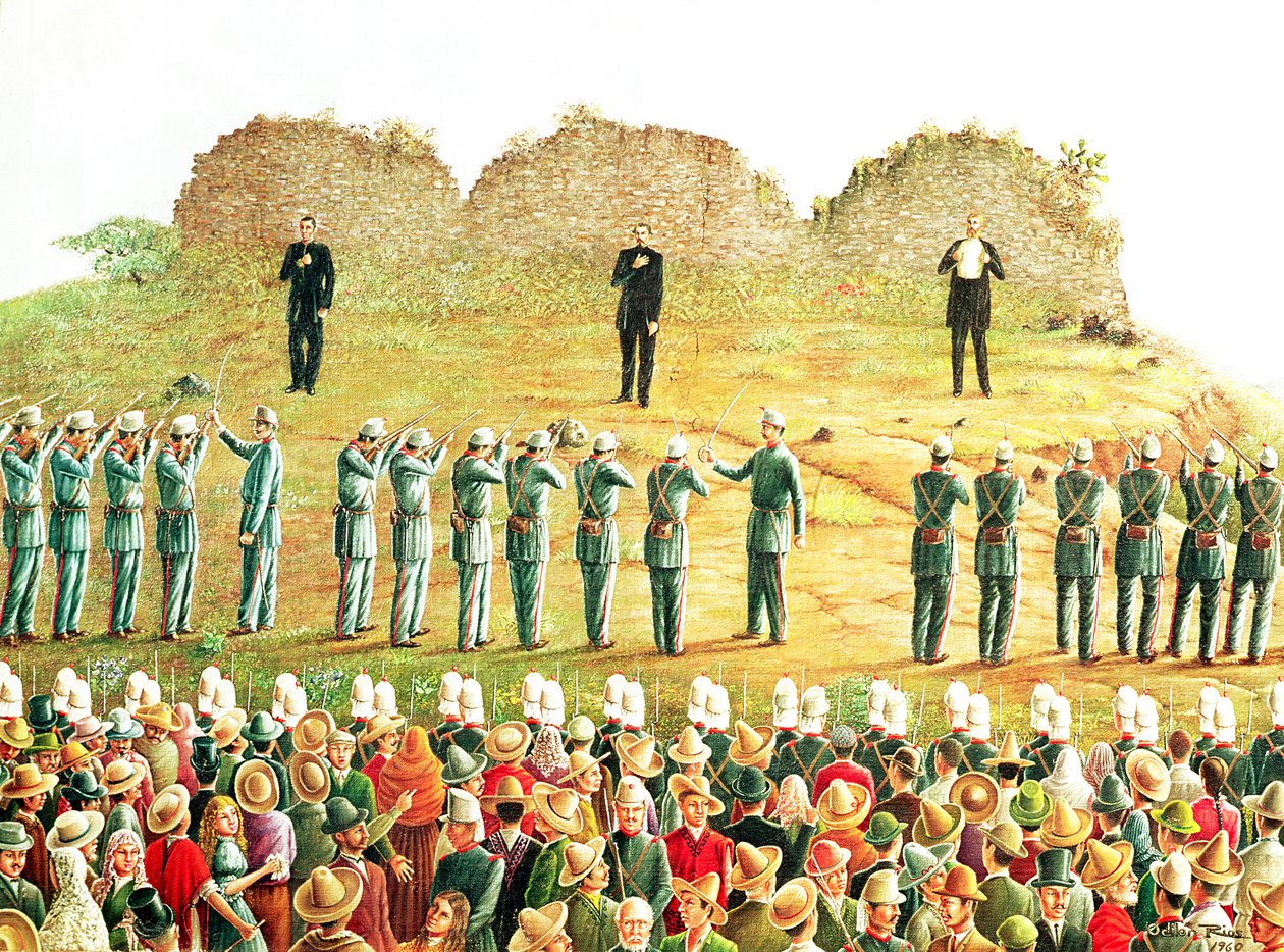 Maximilian I:n (1832-67) teloitus (öljy kankaalle) tekijältä Mexican School