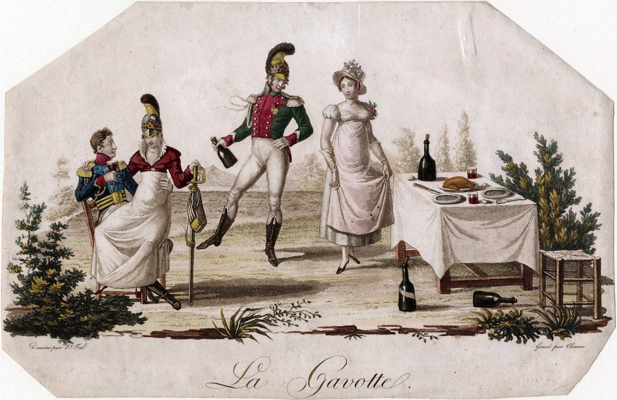 ""Gavotte Dance"" Litografia, Meynier Saint-Fal (Saint Fal) (1762-1840), noin 1815 Koko 17,7x27,3 cm Yksityinen kokoelma tekijältä Meynier Saint Fal