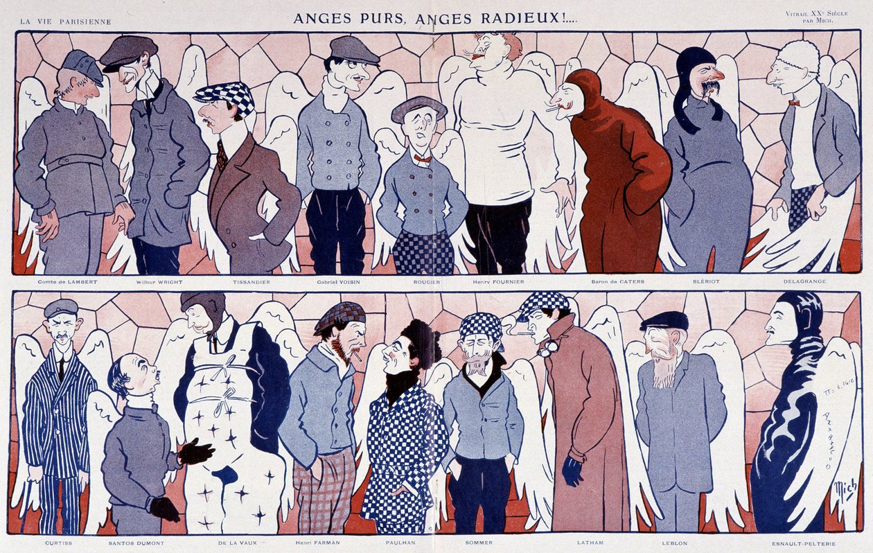 Kuuluisten lentäjien syytökset enkeleinä (muotokuvagalleria) - "" La Vie Parisiennessa"" 12.11.1909. tekijältä Mich