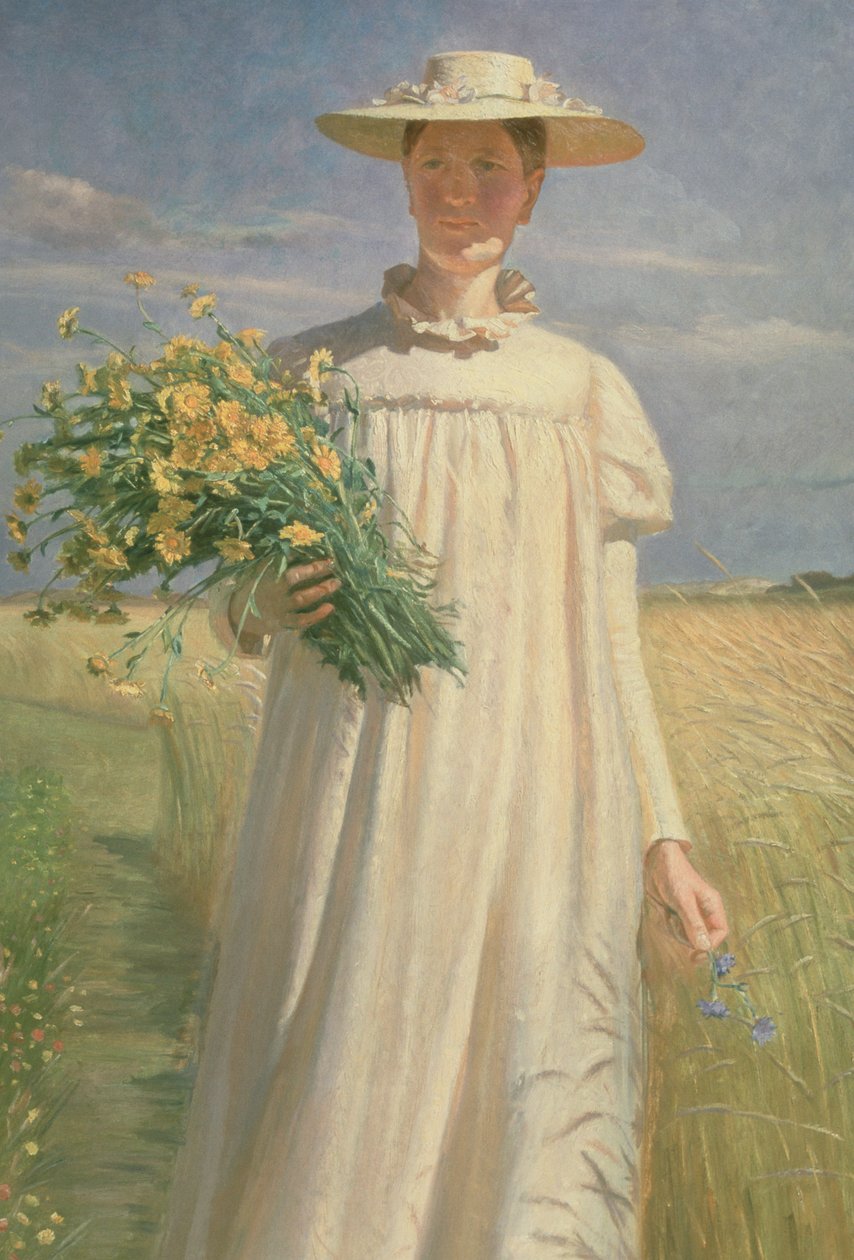 Anna Ancher palaa kukkien poiminnasta, 1902 tekijältä Michael Peter Ancher