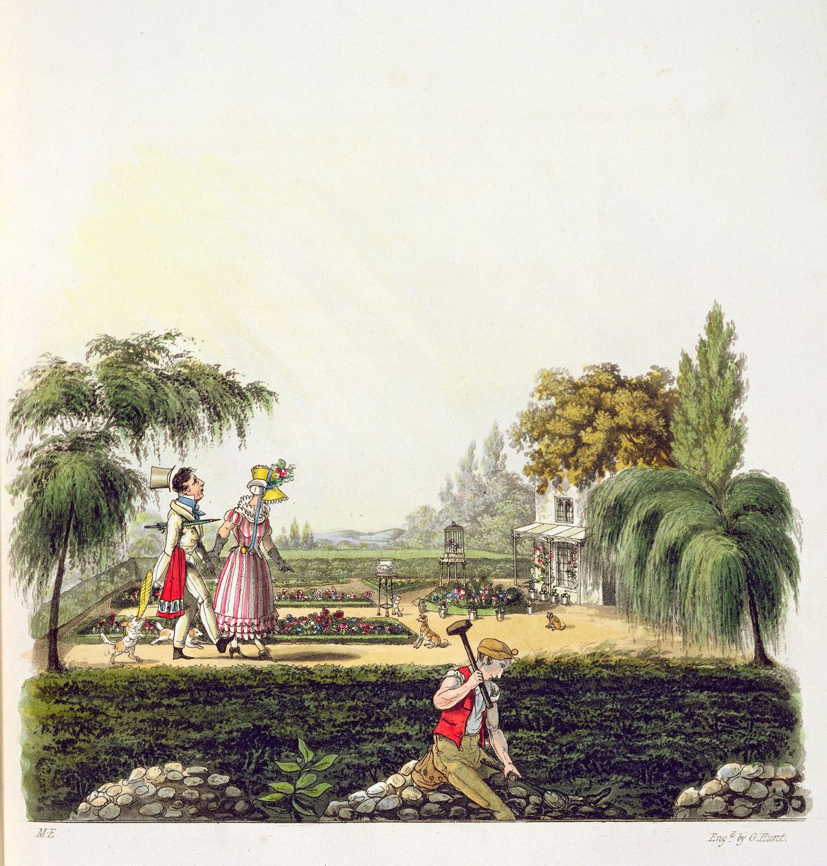 The Ne Plus Ultra of Bores, teoksesta "Airy Nothings, or scraps and naughts ja outd-cum-shorts, Olio Rigmarollin ympärillä, hyppää ja hyppää", kaiverrus George Hunt, 1825 (värikaiverrus) tekijältä Michael Egerton