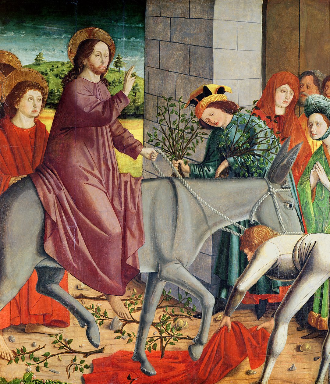 Kristuksen tulo Jerusalemiin, Pyhän Tapanin alttaritaululta, n. 1470 tekijältä Michael Pacher