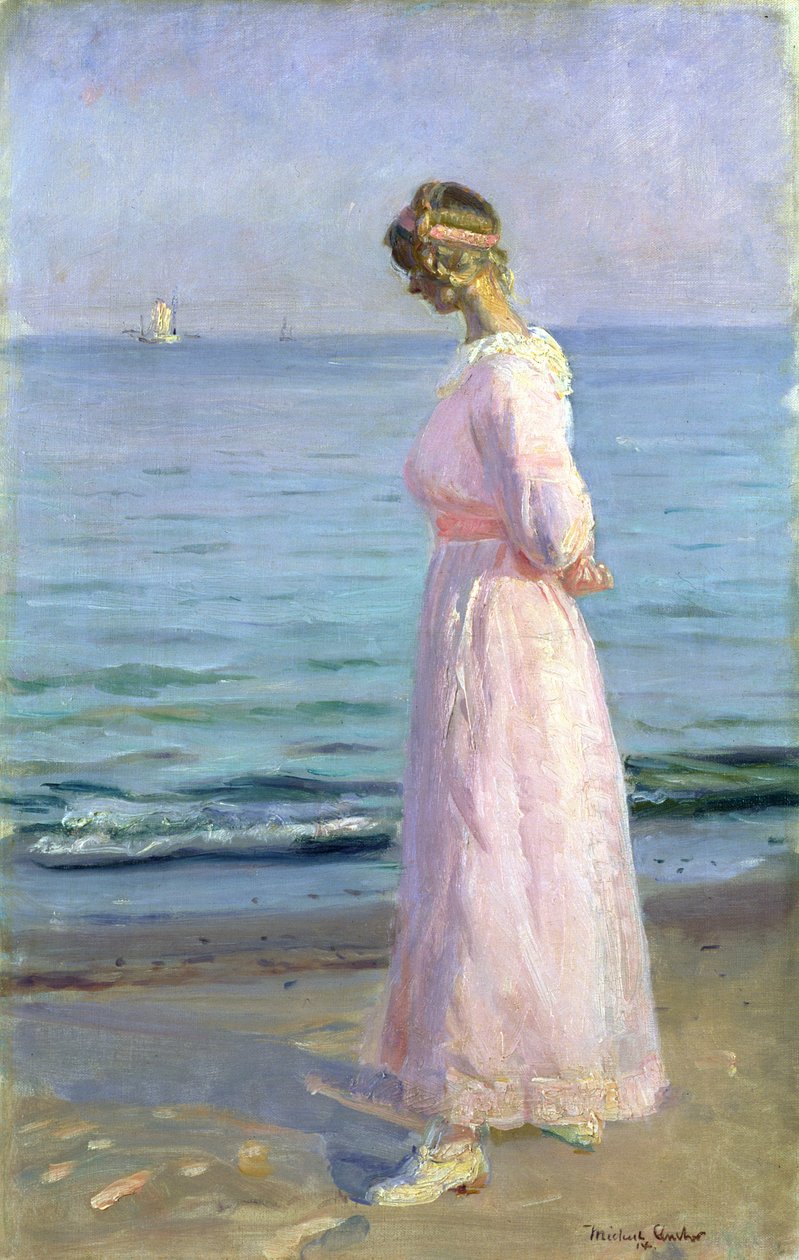 Tyttö vaaleanpunaisessa mekossa, 1914 tekijältä Michael Peter Ancher