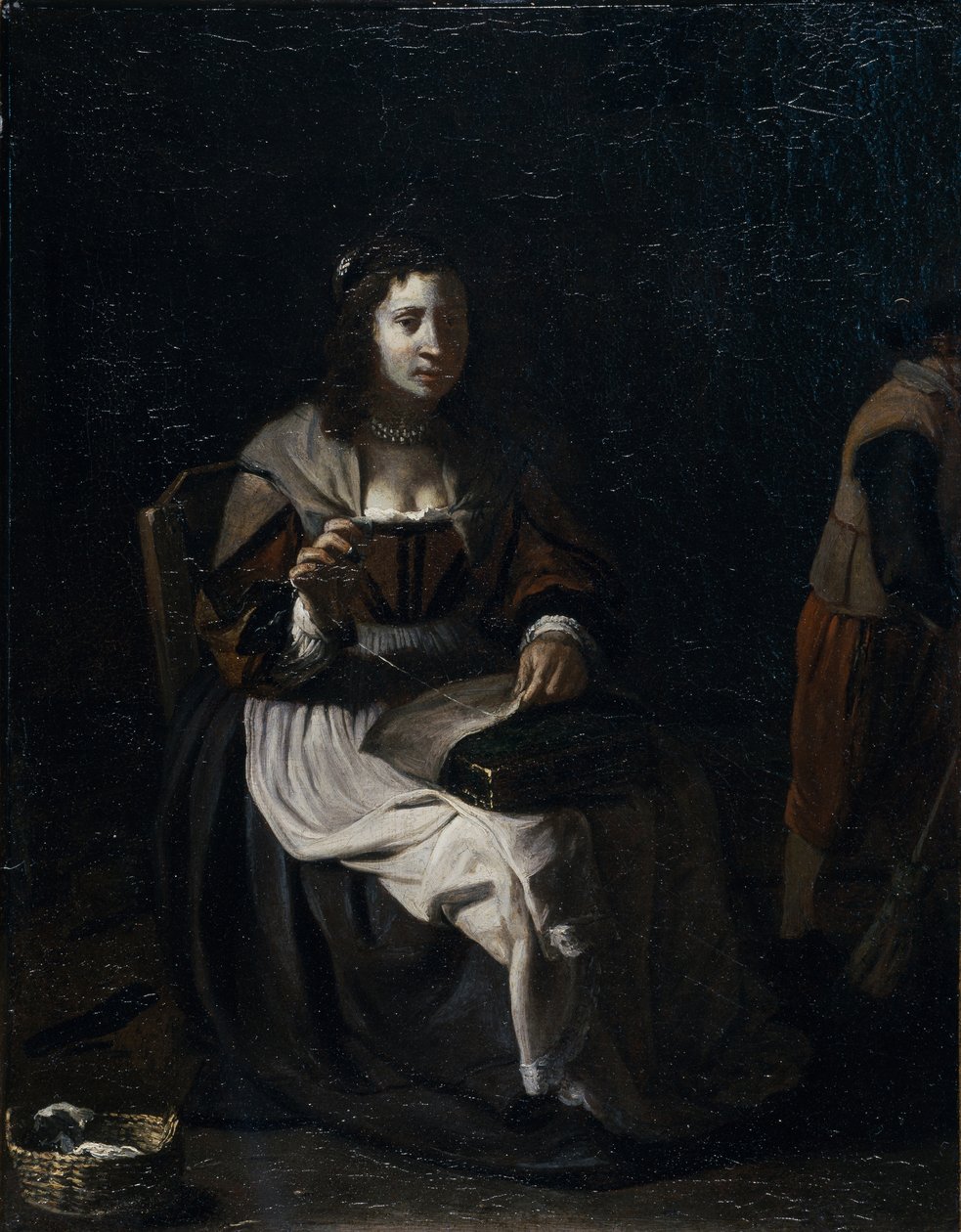Nainen ompelee (öljy kankaalle) tekijältä Michael (attr. to) Sweerts