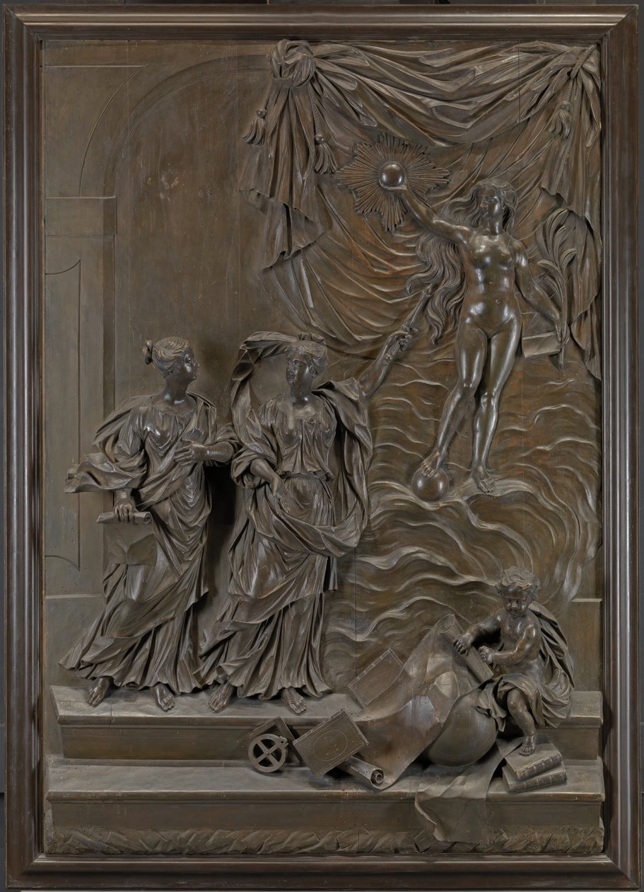 The Stowe Reliefs: mahdollisesti totuus paljastamassa itseään vapaille taiteille, n. 1715 (pronssoitu kalkkipuu) tekijältä Michael (attr.to) Chuke