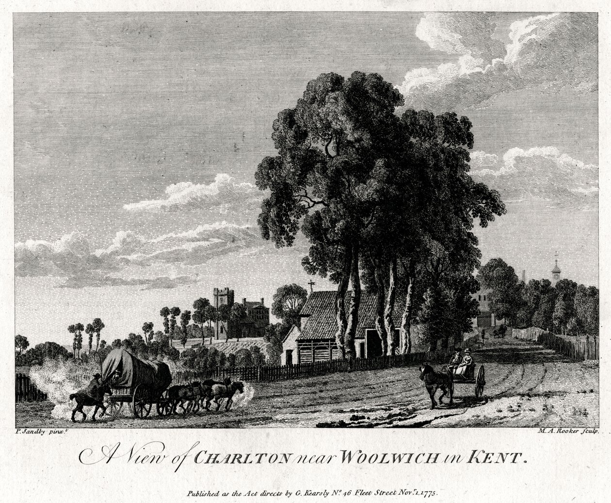 Näkymä Charltonista lähellä Woolwichia Kentissä, 1775. tekijältä Michael Angelo Rooker