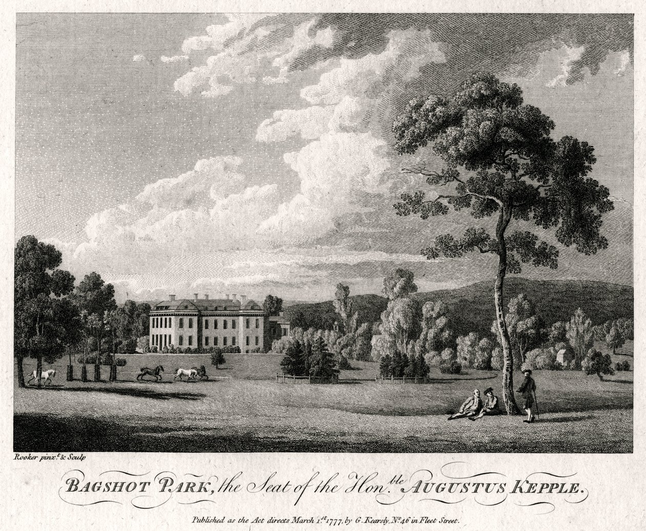 Bagshot Park, kunniallisen Augustus Kepplen istuin, 1777 tekijältä Michael Angelo Rooker
