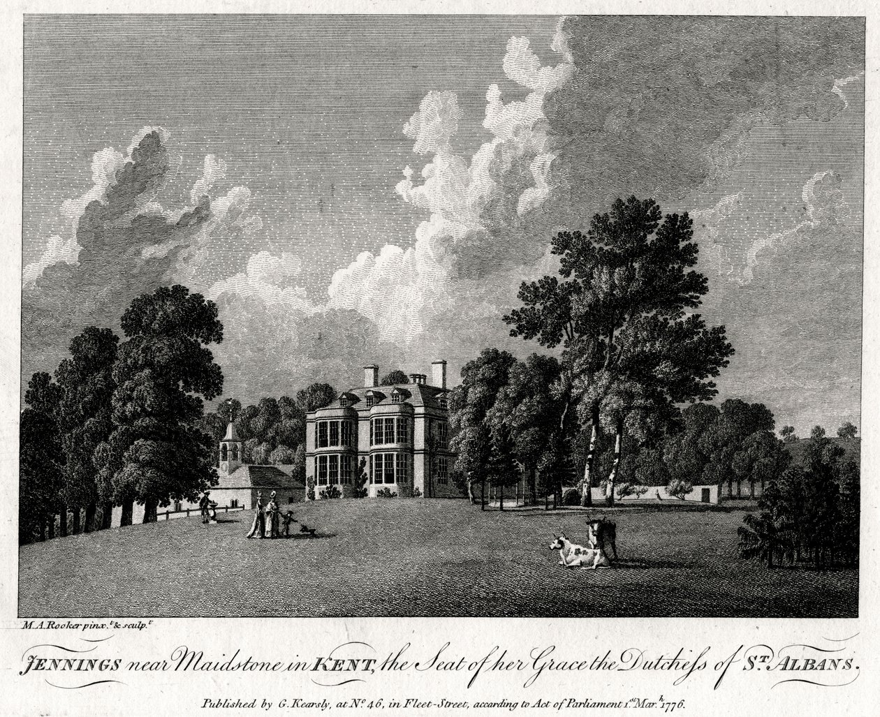Jennings lähellä Maidstonea Kentissä, hänen armonsa St Albansin herttuattaren kotipaikka, 1776. tekijältä Michael Angelo Rooker
