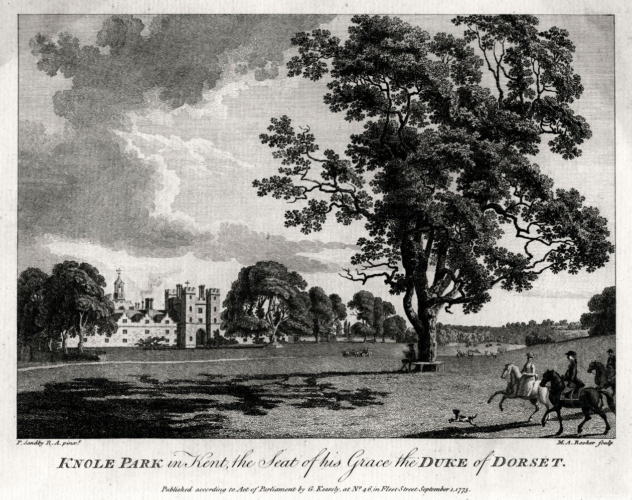 Knole Park Kentissä, Hänen armonsa Dorsetin herttuan kotipaikka, 1775 tekijältä Michael Angelo Rooker