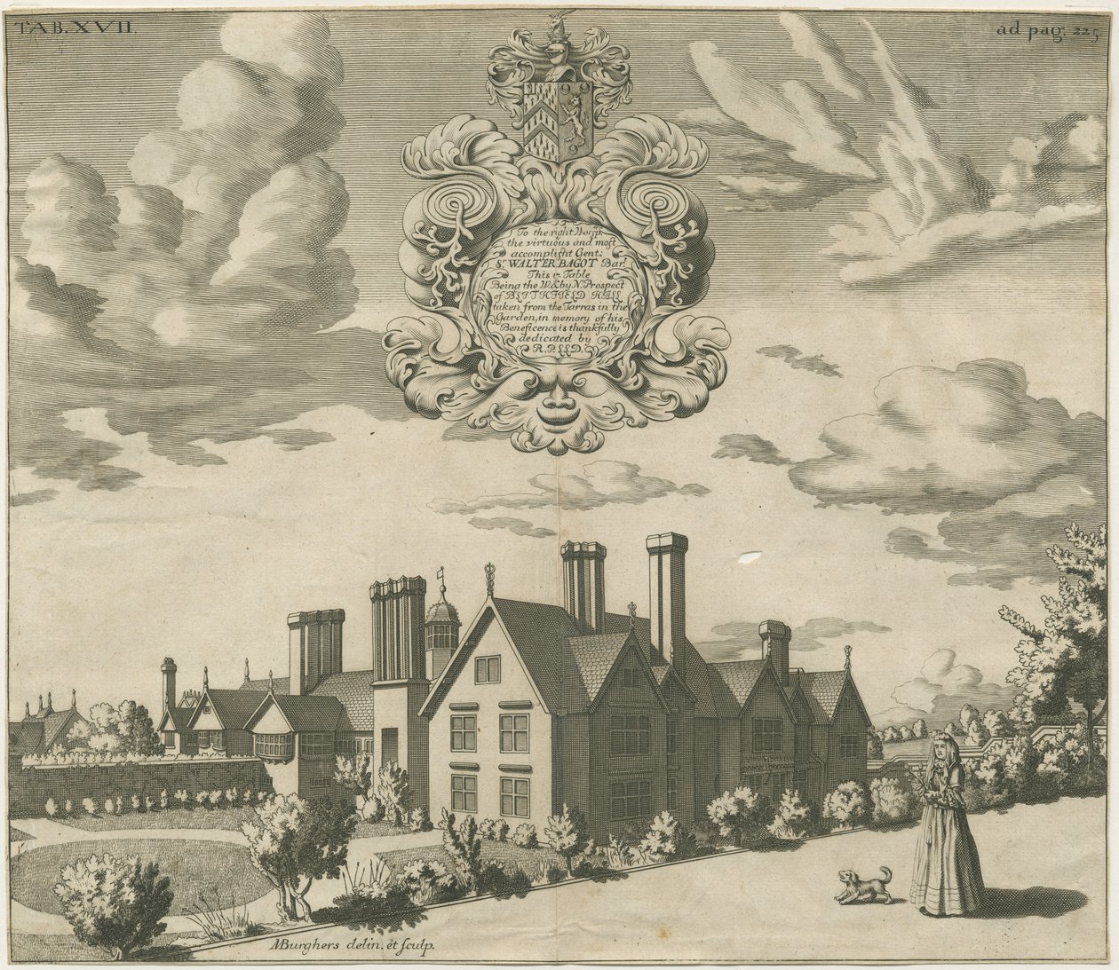 Blithfield Hall: kaiverrus, nd [1686] (painettu) tekijältä Michael Burghers