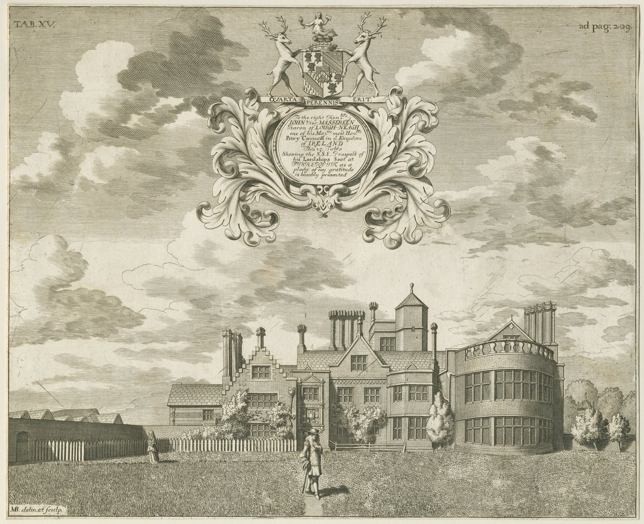 Fisherwick Hall: kuparilevykaiverrus, nd [1653-1686] (painos) tekijältä Michael Burghers