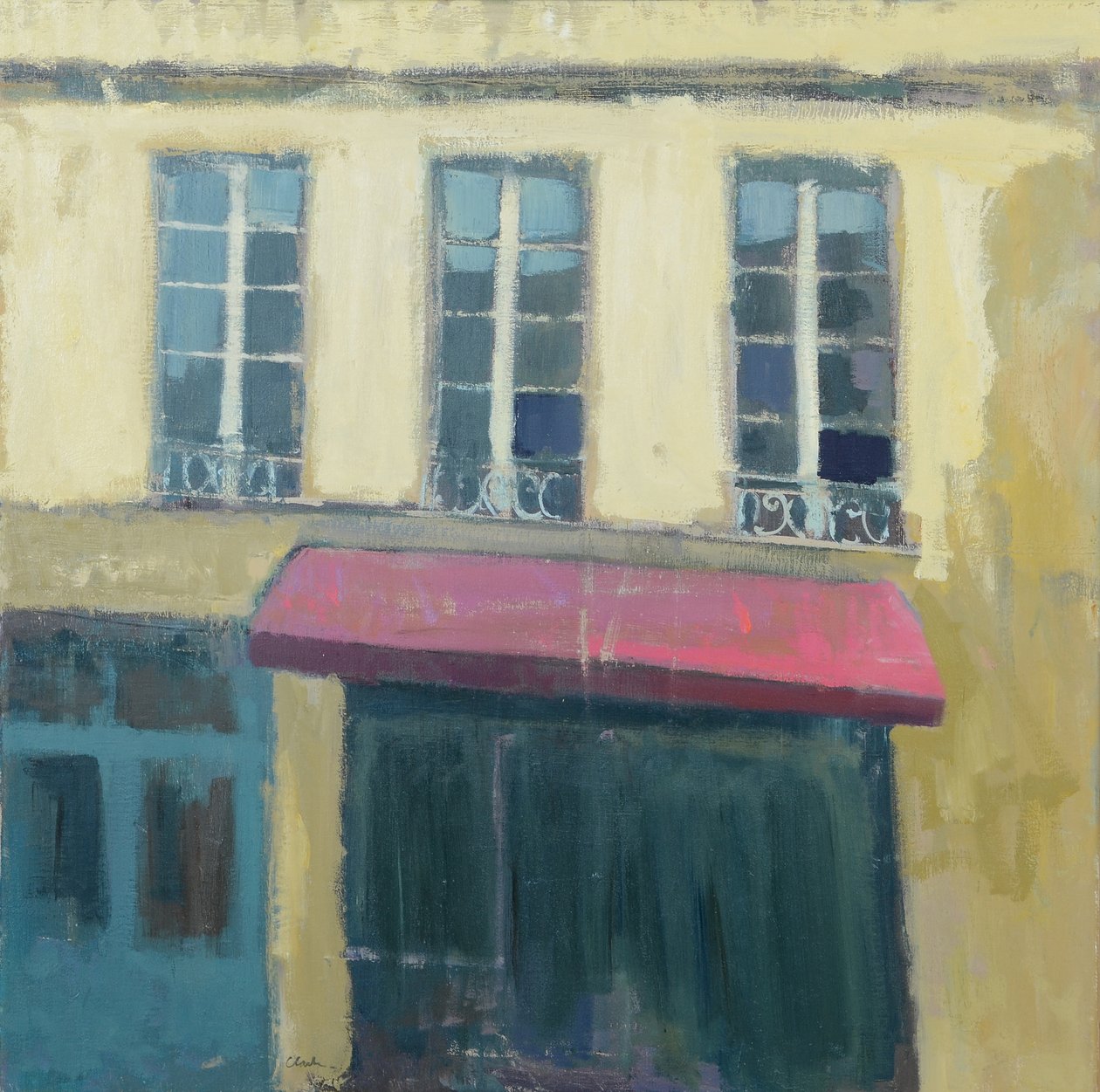 Café Lounais-Ranska, 2017 (öljy pellavalle) tekijältä Michael G. Clark