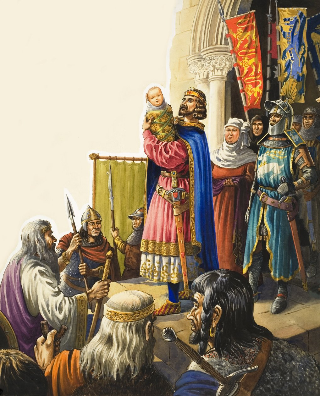 Kuningas Edward I (1239-1307) esittelee poikavauvansa (guassi paperille) tekijältä Michael Godfrey
