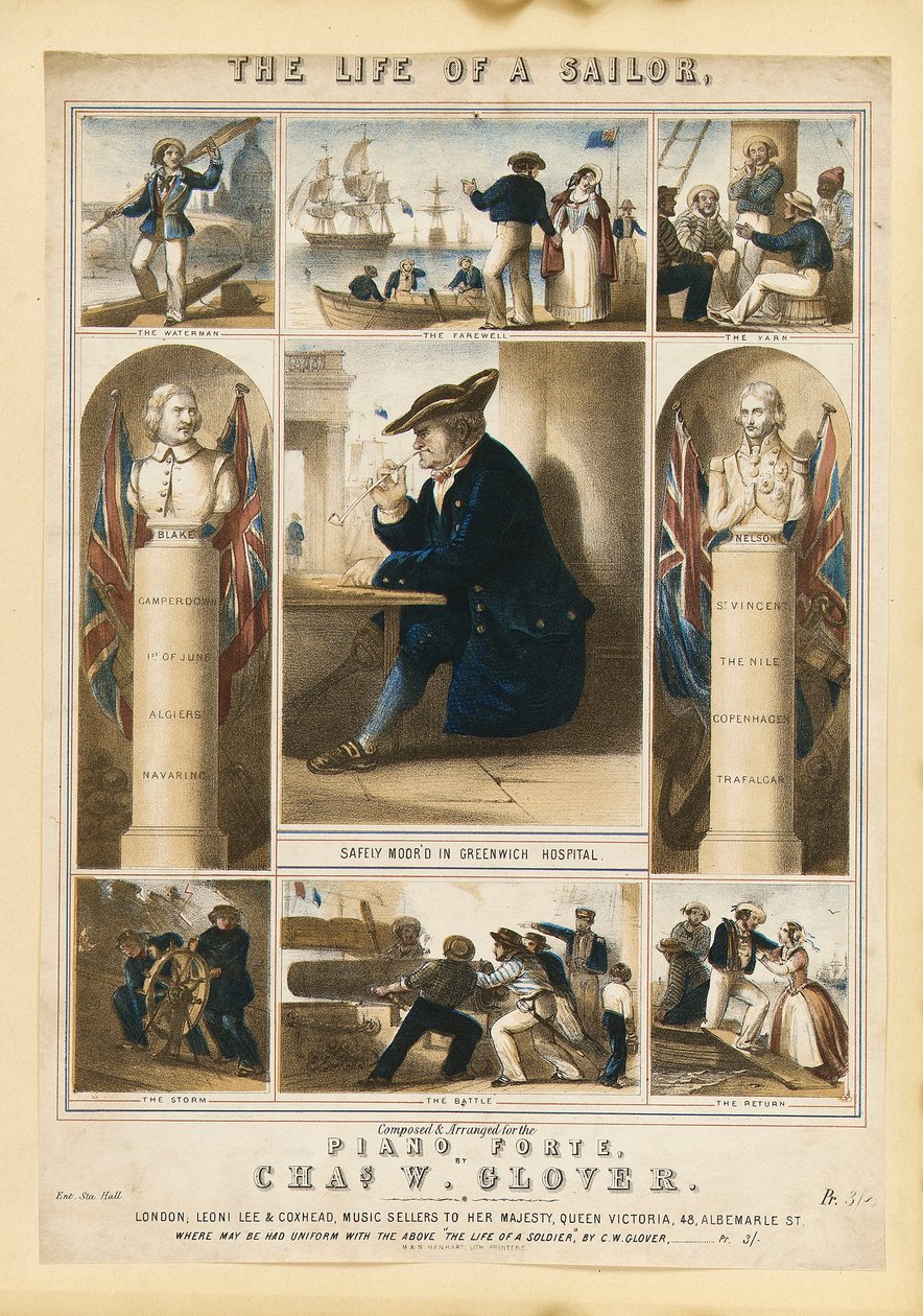Merimiehen elämä, noin 1860 (värillinen litografia). tekijältä Michael Hanhart